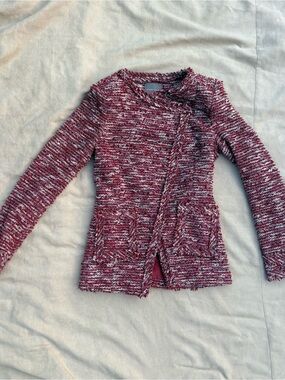❤️ Cherry Coco Women Marled Burgundy Knit Half Wrap Sweater Pea Jacket - S